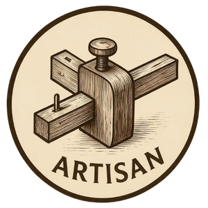 Illustration d'un trusquin marquant le statut d'artisan indépendant pour des créations bois sur mesure.