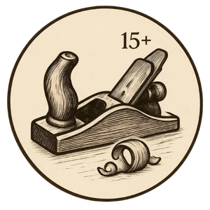 Icône d'un rabot en bois soulignant les plus de 15 ans d'expérience de l'artisan menuisier Woody Création.